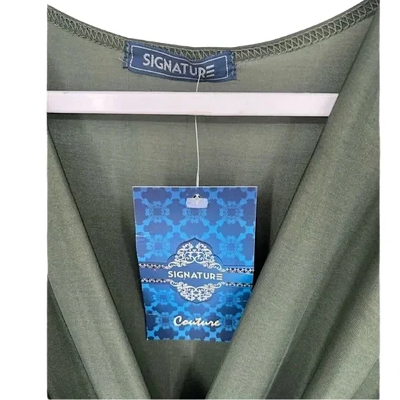 SOLD! Olive Green Surplice Batwing Midi Ruched Long Sleeve Dress Size Medium/8 - Picture 5 of 10